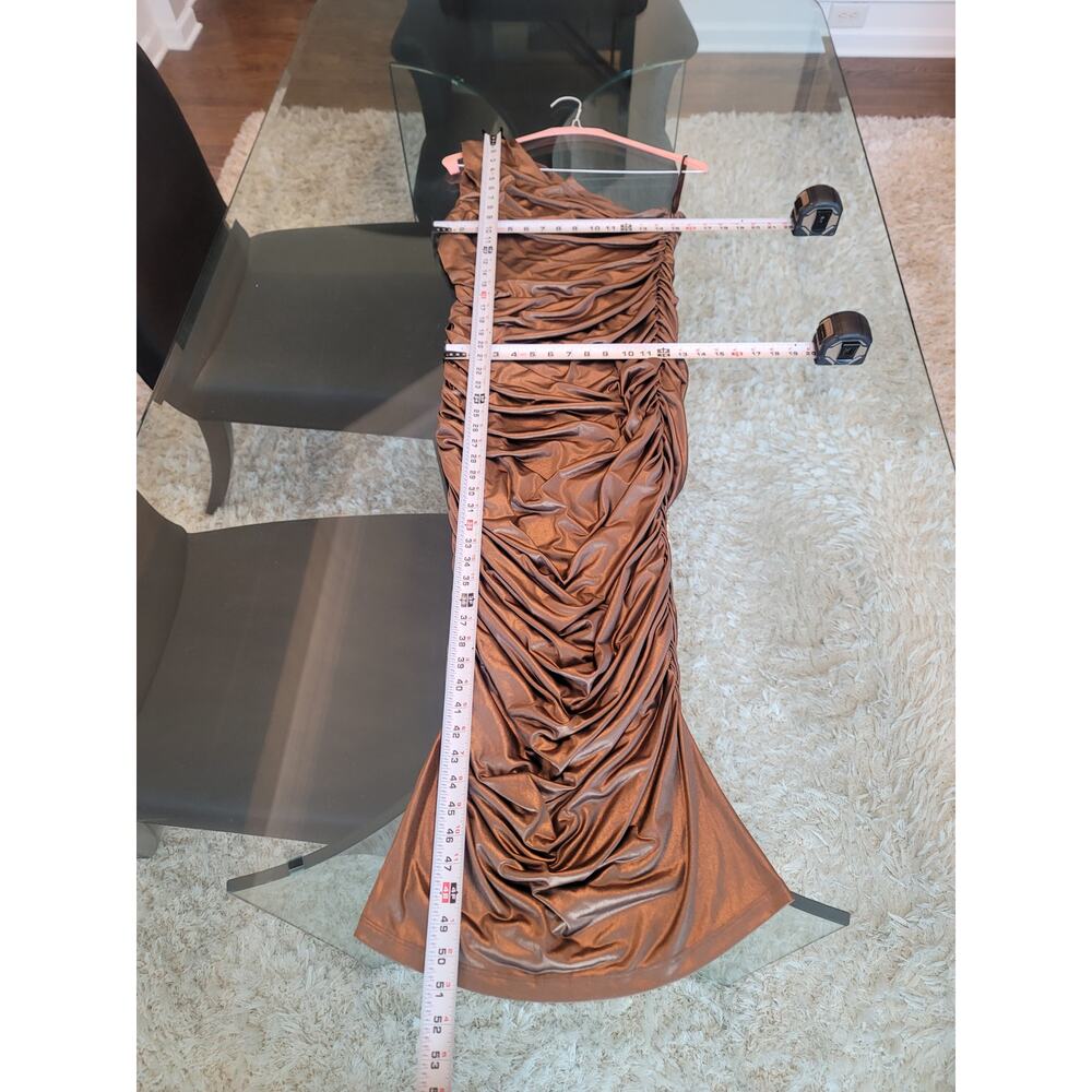 Fashion Nova Bodycon Dress Women's Size Large Metallic Brown One Shoulder - Picture 10 of 11